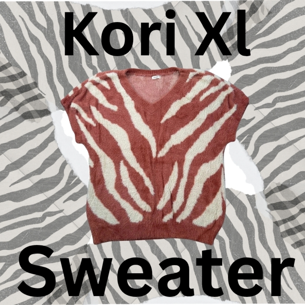Kori V-Neck Sweater - Red and White Zebra Print